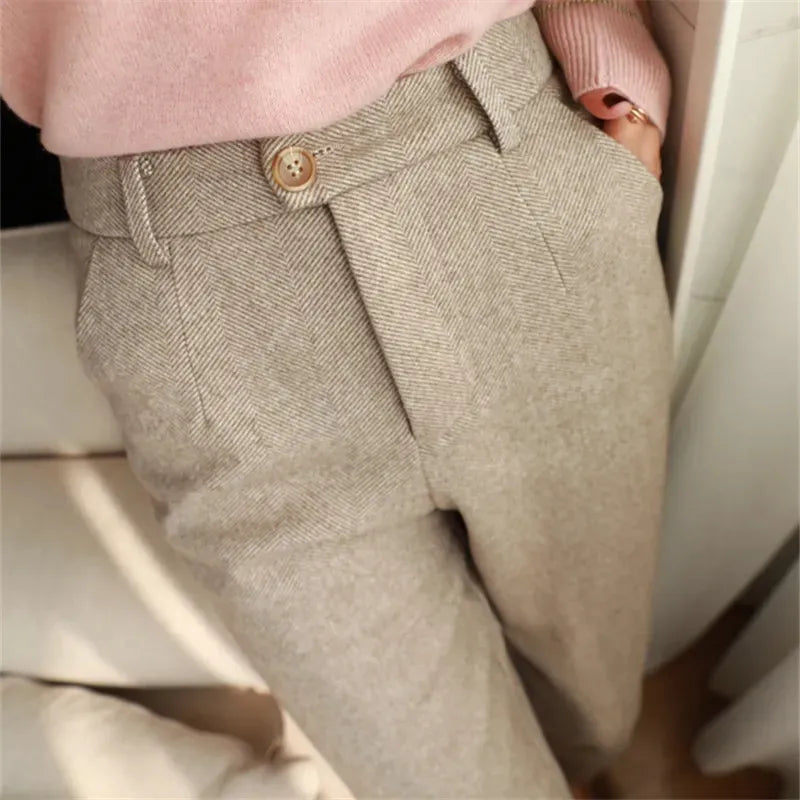 Women's High-Waisted Woolen Pants