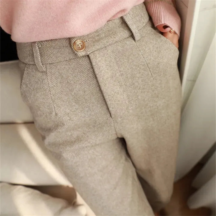 Women's High-Waisted Woolen Pants