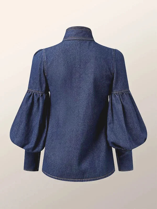 Denimora - Tie-Neck Denim Top